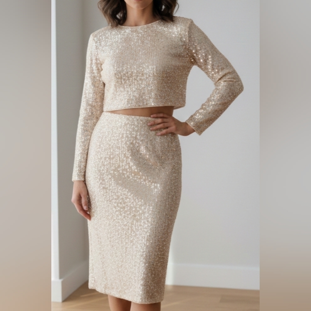 Cream Sequin Two Peice